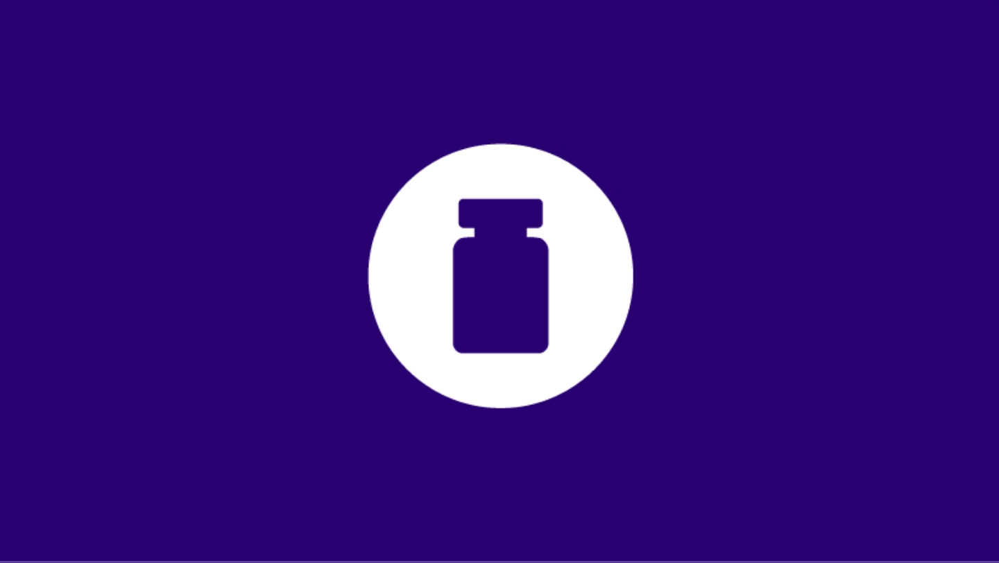 Dark blue pill bottle icon.
